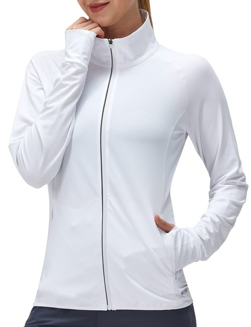 KPSUN Women's UPF 50+ UV Sun Protection Clothing Long Sleeve Athletic Hiking Shirts Lightweight SPF Zip Up Outdoor Jacket (White,M)