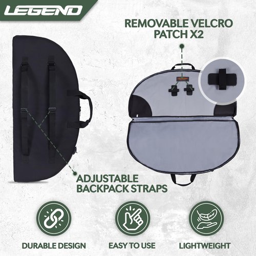 LEGEND Essential Compound Bow Case - Soft Bow Case for Compound Bow & Archery Accessories, Premium Bow Bag with Durable Nylon Fabric, Lightweight Archery Case with Backpack Strap - 36" Interior, Black