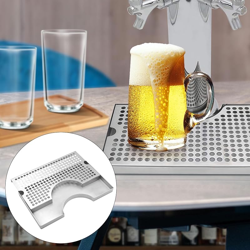 Kegerator Beer Drip Tray - Stainless Steel with Non-Slip Pad, 11.8 x 6.9 x 0.78 in, Fits Single/Double/Triple Tap Towers - Drip Tray (Variation: Drip Tray)