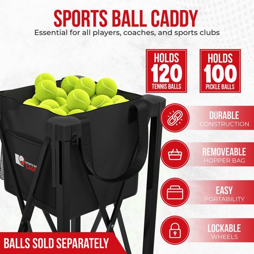 [2-in-1 Set] Tennis & Pickleball Hopper with Pickup Tube – Pickleball Caddy with Collapsible Metal Frame Ball Basket and Wheels & Carry Case – 120 Tennis Balls or 100 Pickleball Ball Holder
