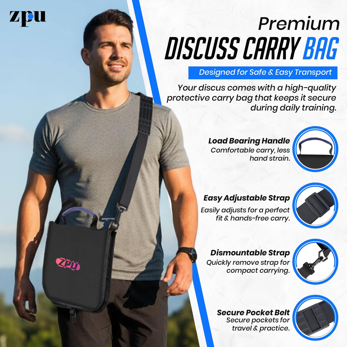 ZPU 1kg Nylon Discus with Black Carry Bag, Sports Practice & Competition Discus for Track and Field, Outdoor Practice Throwing Discuses for Men Women, Blue