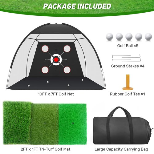 Zensouds Golf Net, 10x7FT with Golf Practice Mat, Hitting Aid Nets for Backyard Driving Chipping Training Swing with Target Outdoor or Indoor– Gifts for Men/Dad/Him