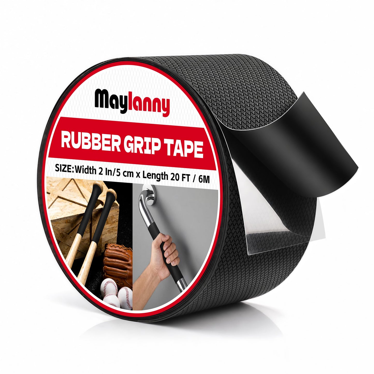 Maylanny 2 in x 20 FT Rubber Grip Tape, Black Ultra Strong Anti Slip Waterproof Tape with Textured Adhesive Comfortable in Hands, Perfect for Tools, Handles, Ladders - High Traction DIY Safety Grip