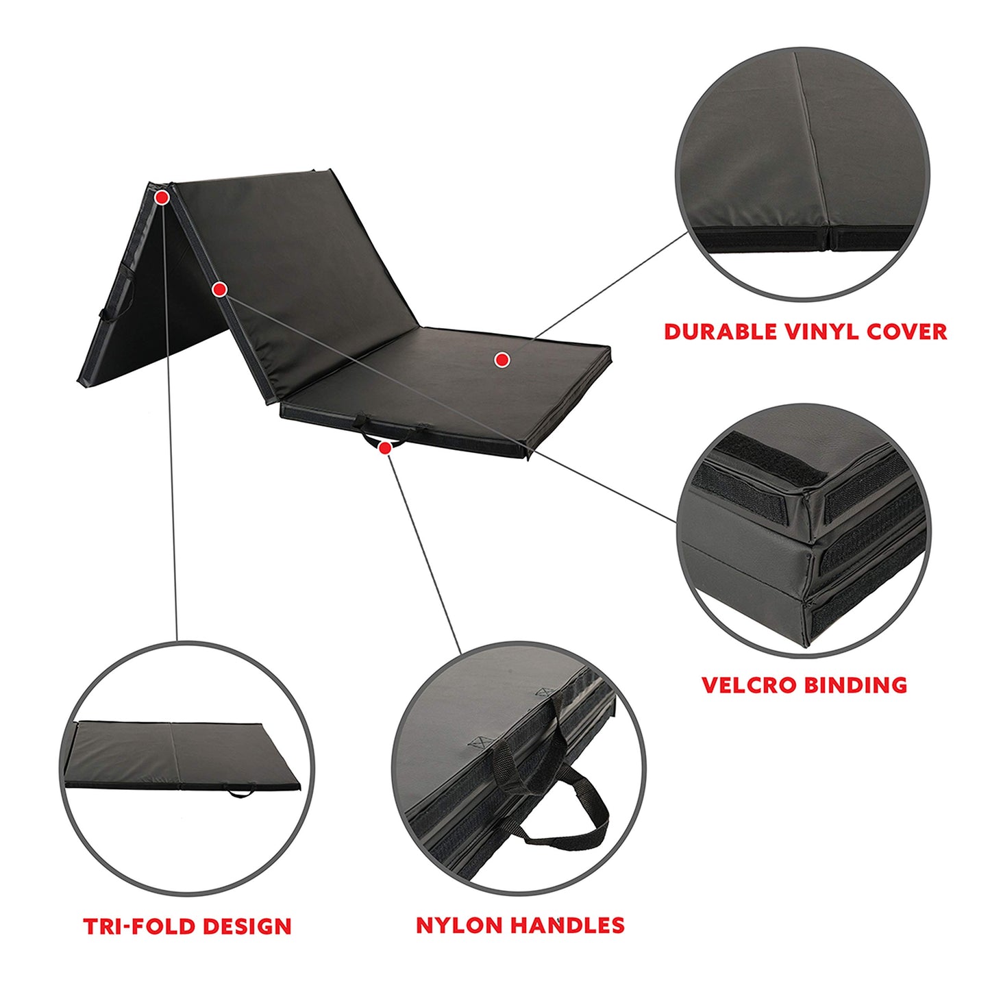 Sunny Health & Fitness Connectable 2" Thick Tri-Fold Mat for Home & Gym Use
