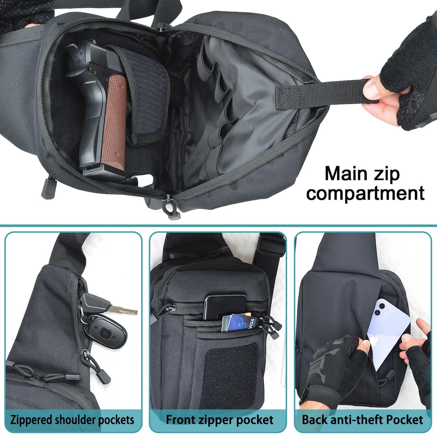 YUNCAIMAOYI Concealed Carry Bag for Men - Ccw Sling Bag - Tactical Crossbody Bag (Black)