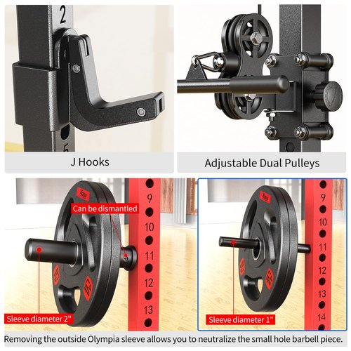 Power Cages Multi-Purpose Squat Rack with Cable Crossover System, Matching Weight Bench, Olympic Barbell Weight Set for Garage and Home Gyms (Black, L02-Power Cage+Weight Bench+Cast lron 308LBS)