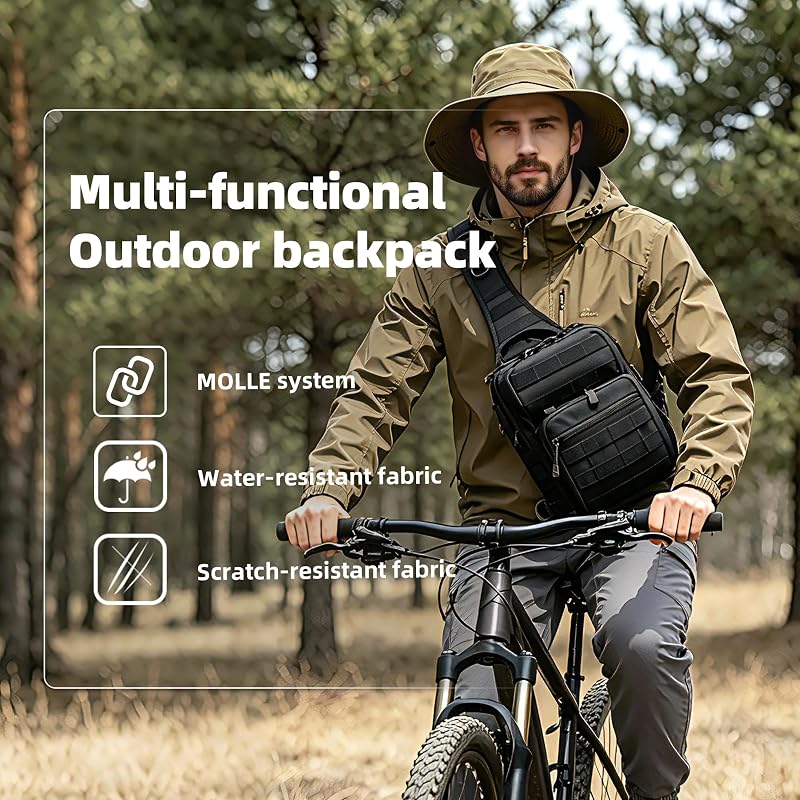 Gracedon Tactical Chest Pack Sling Bag 8L Molle Military Backpack - Black