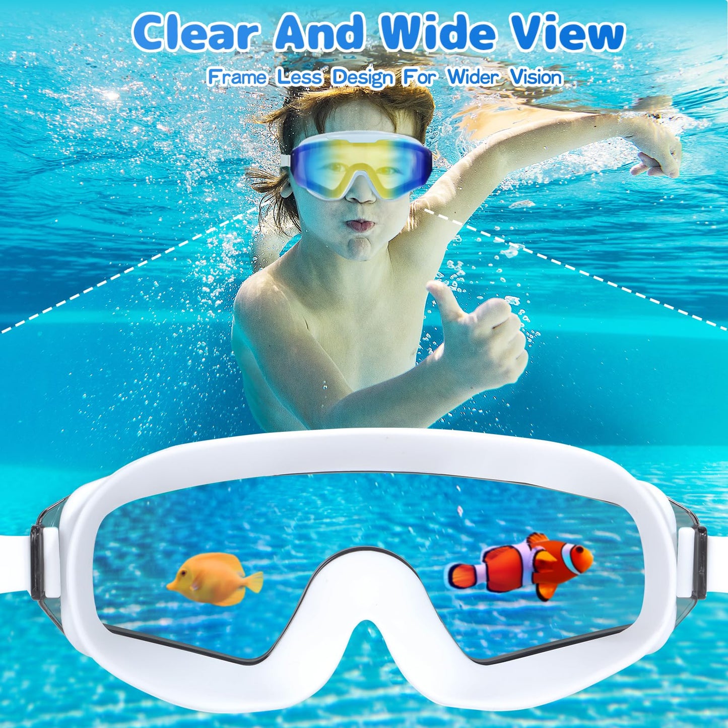 EverSport 2 Pack Kids Swim Goggles Frame Less Design Anti-fog UV Protection Clear Wide Vision No Leak, Water Pool Swimming Goggles for kids 6-14 8-14 8-12 Youth Children Boys Girls