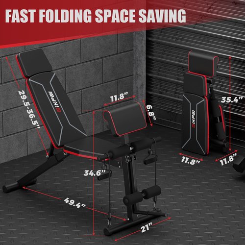 GIKPAL Adjustable Weight Bench, Foldable Workout Bench for Home Gym, Incline Decline Flat Exercise Bench Press for Full Body Strength Training w/Extended Headrest and Leg Extension (Black - New