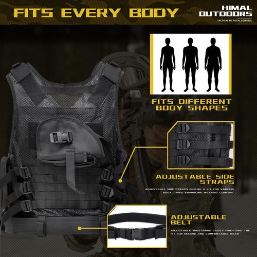 Himal Outdoors Tactical Vest, 600D Encrypted Polyester Adjustable Lightweight Airsoft Vest for Playing or Training
