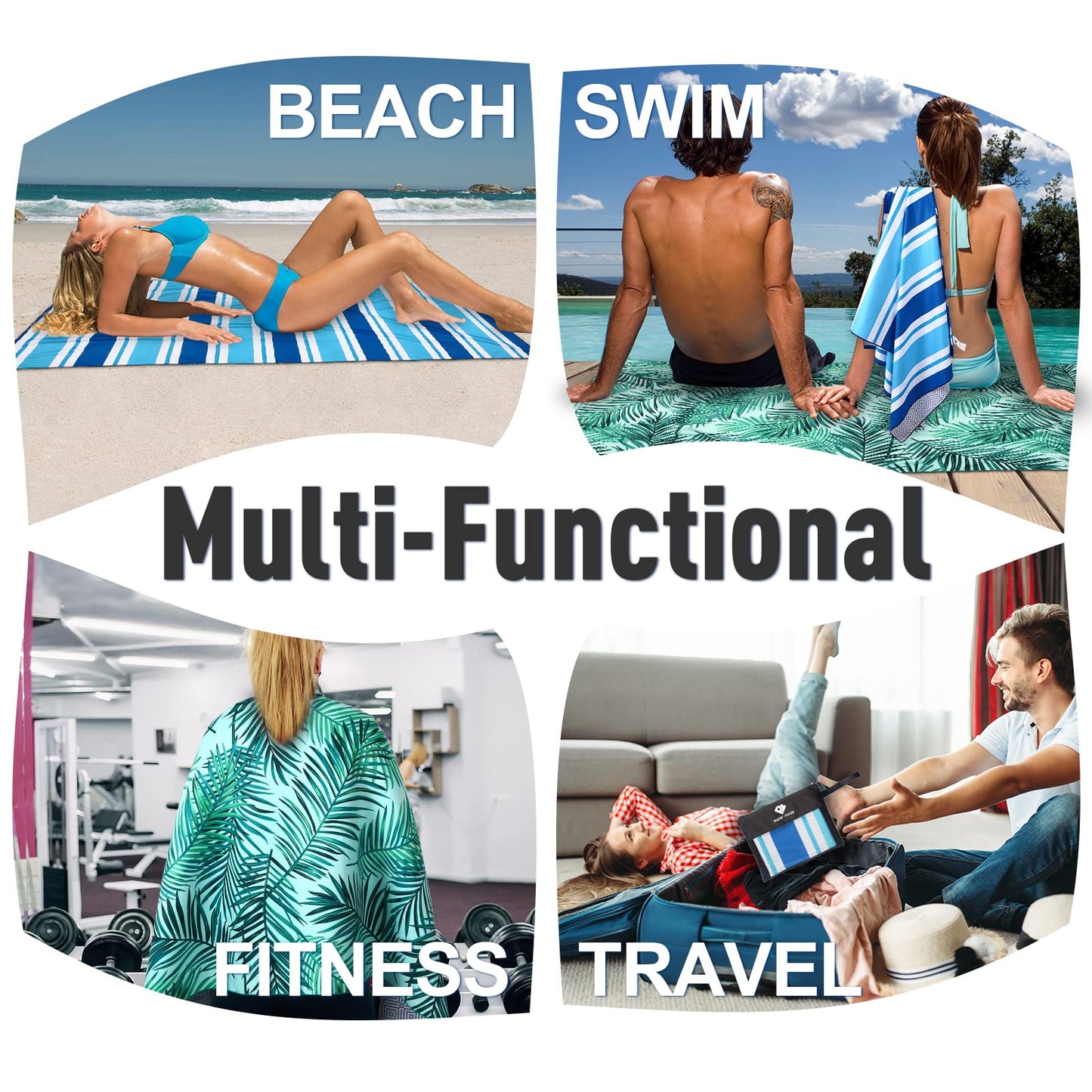 2 Pack Microfiber Beach Towel, Oversized Microfiber Pool Towel 75”x 35”, Sand-Free Beach Towel, Quick Drying Camping Towel, Super Absorbent Bath Blanket, Soft Breathable and Lightweight
