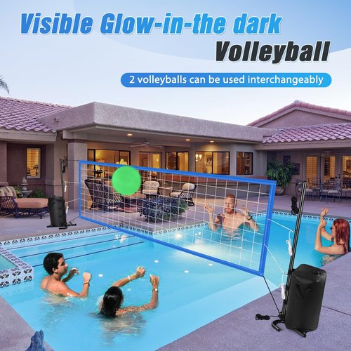 AugFir Pool Volleyball Net, Heavy-duty Pool Volleyball Set with 2 Pool Volleyballs, Stabilizing Pool Volleyball Net Holder with Two 25L Dual Water Bags Support - Pool Games for Adults and Family Needs