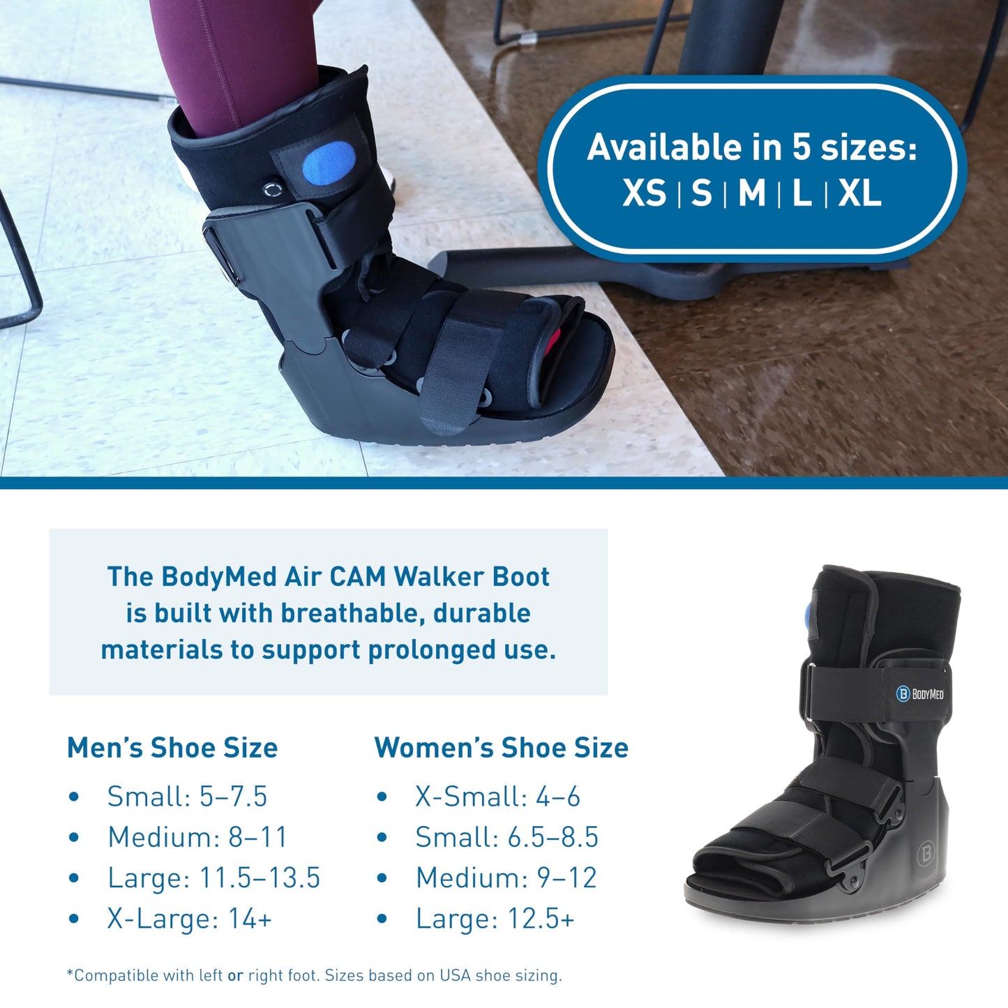 BodyMed Air CAM Walking Fracture Boot, Medium, 12.3" Tall - Adjustable and Shock-Absorbing Support for Foot and Ankle Recovery - Fits Left & Right Foot