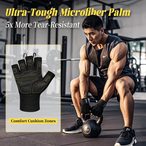 HOZMOZ Weight Lifting Gloves with Wrist Support, Gym Workout Gloves for Men Women, Full Palm 6mm Padded & Grip, Exercise Wrist Wraps for Weightlifting, Fitness, Strength Training, Medium