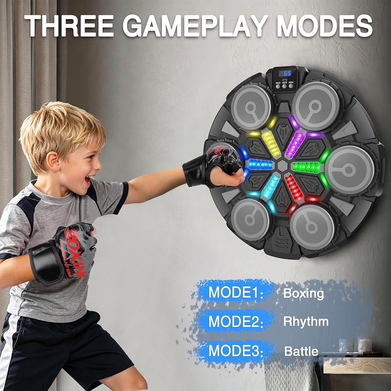 Music Boxing Machine with Gloves, Interactive Boxing Target for Active Kids - Black M