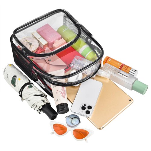 Clear Backpack for Stadium Events Clear Backpack 12x12x6 with Front Pocket for Sport Fashion Events Work Travel-Black