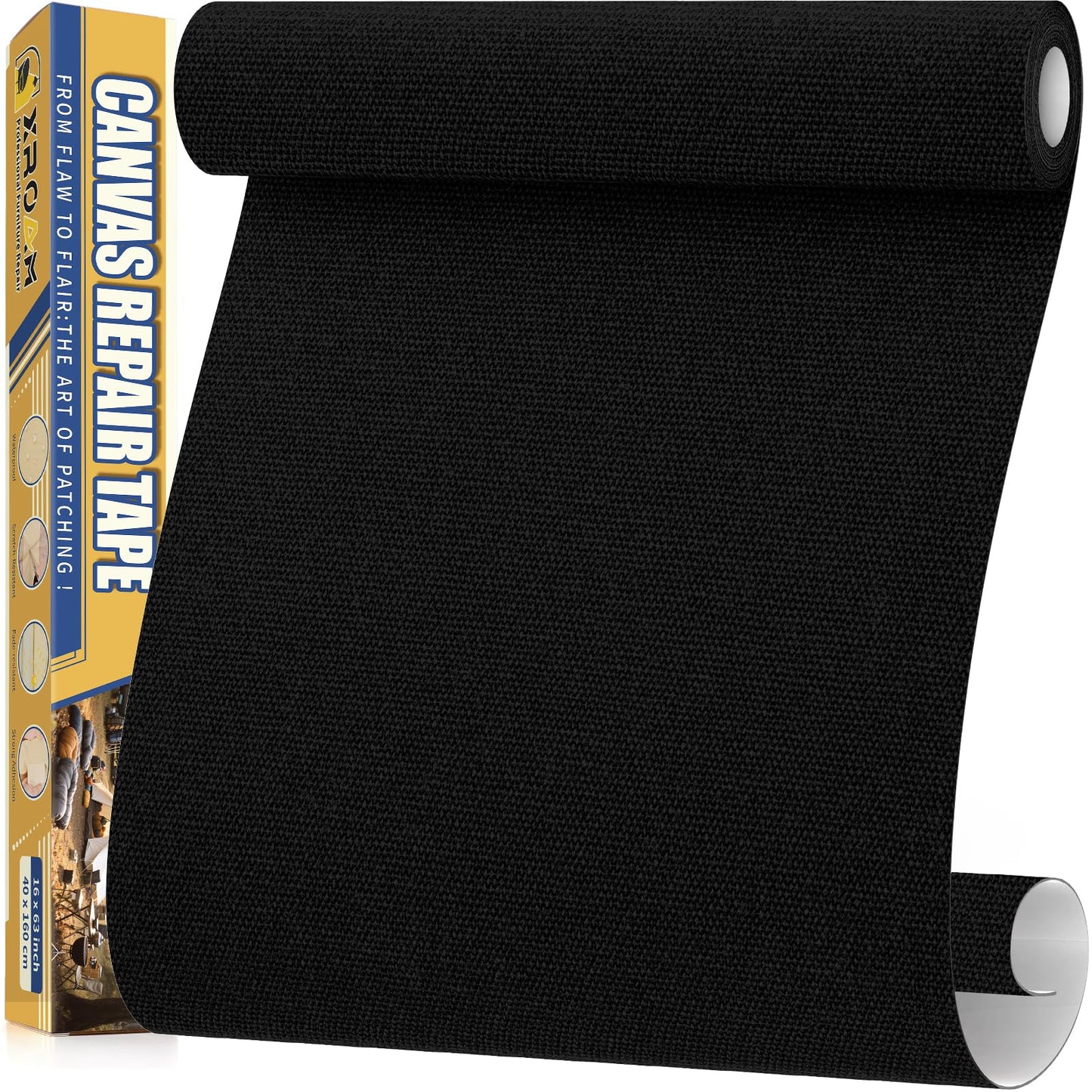 Xroam Canvas Repair Tape, 3.2 x 63 Inch Waterproof Heavy Duty Fabric Tape for Furniture, Self Adhesive Canvas Repair Patches for Boat Covers, Sofas, Tents, Louge Chairs, Canopy, Awning Black