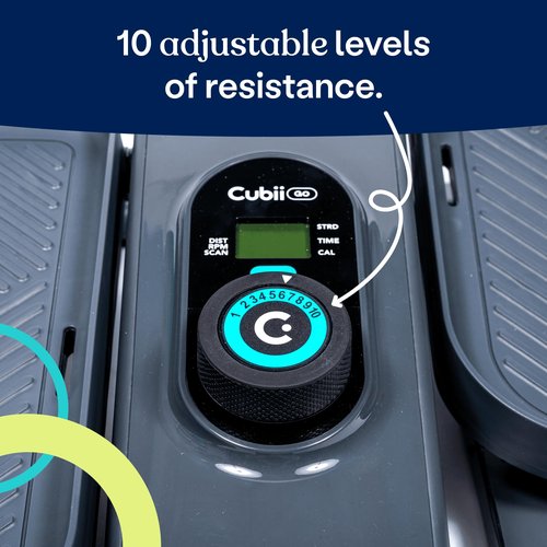 Cubii GO Aqua - Compact Whisper Quiet Under Desk Elliptical with LCD Monitor, Adjustable Resistance, Portable Design with Telescopic Handle & Wheels