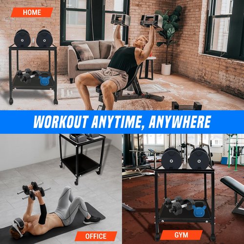 Large Compact Dumbbell Rack & Dumbbell Stand W/Storage Tray—Heavy-Duty Weight Rack Folds Flat for Easy Storage & 150 LB Capacity of Dumbbell Rack ; Use Expandable Dumbbells for Home Gym