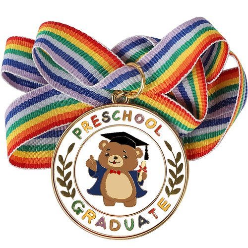 COCHIE Metal Preschool Graduation Medal with Graduation Honor Stole Sash, Grad Award Medals with Lightweight Neck Ribbon, Grad Gift Party Favor Supplies (Bear)
