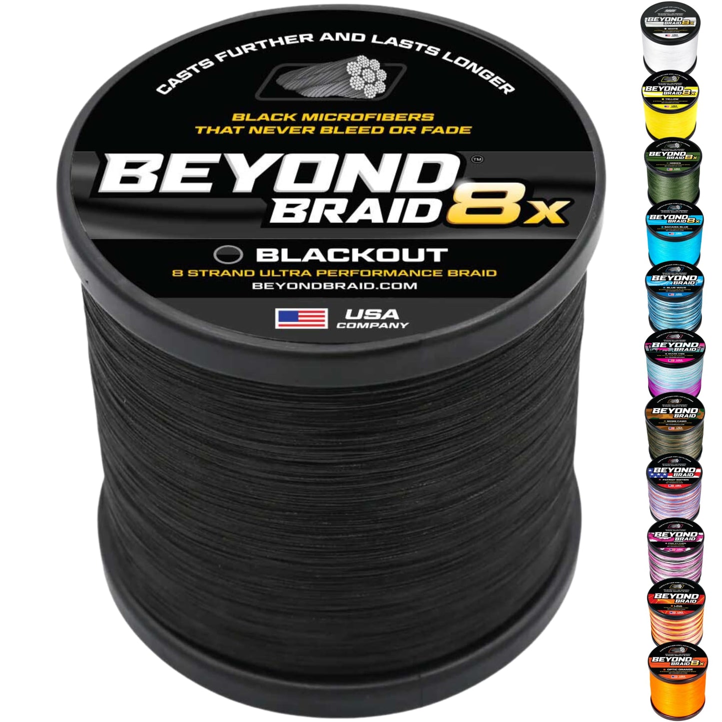 Beyond Braid Braided Fishing Line - Blackout 8X - No Fade - 2000 Yards 40LB