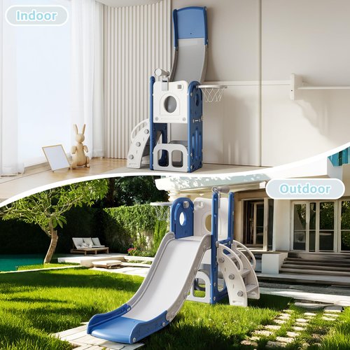 CuFun Toddler Slide Kids Climber Slides Baby Slider for Toddler Age 1-3,L Shaped Indoor Outdoor Playground Playset with Basketball Hoop, Storage, Telescope Toy Easy Assembly Gift for Boys and Girls