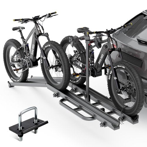 YZONA 2 EBike Rack with Ramp, up to 5" Fat Tire Carrier, Lockable & Foldable Electric Bicycles Racks, 200 LBS Capacity Bike Racks Platform for Standard, Fits 2" Hitch for SUVs Cars Trucks Vans