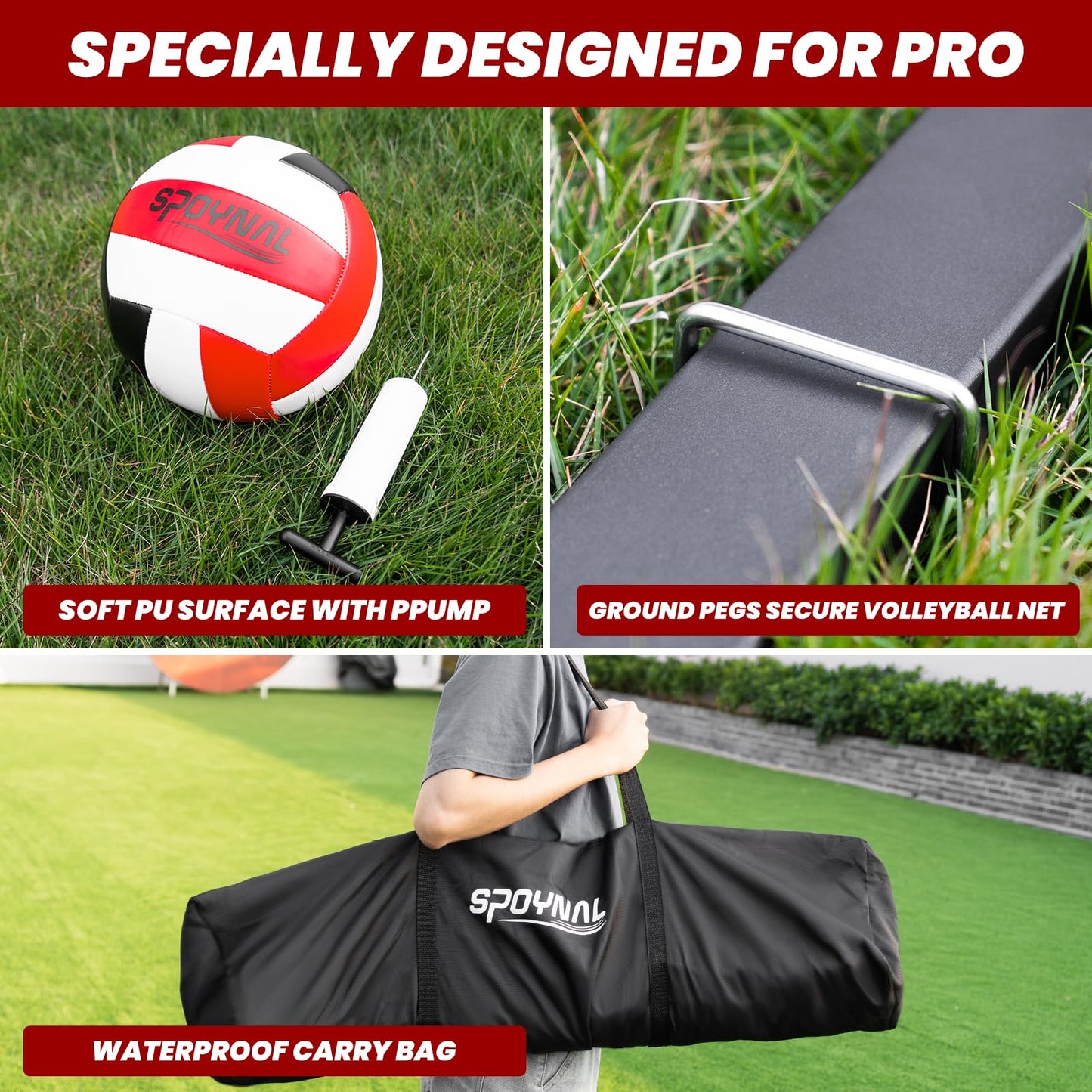 12FT/20FT Portable Volleyball Net System for Backyard - Adjustable Height Freestanding Training Equipment, Outdoor Indoor Practice Set with Carry Bag & PU Ball