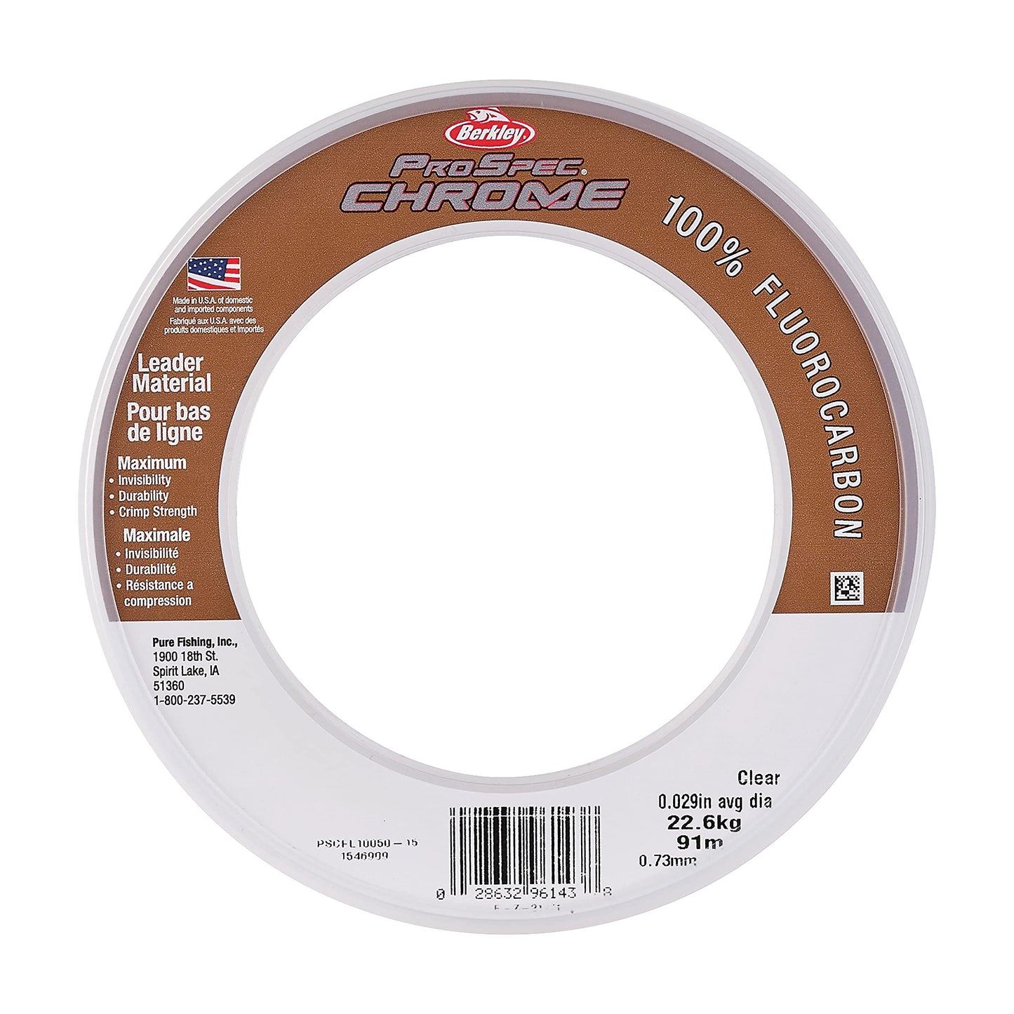Berkley ProSpec® Chrome 100% Fluoro Leader, Clear, 50lb | 22.6kg, 100yd | 91m Fishing Line, Suitable for Saltwater Environments