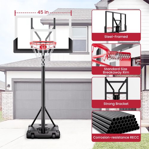 Feelwin Basketball Hoop with Adjustable Height Portable Basketball Goal System for Outdoor Indoor Use 45 inches Heavy-Duty Steel Frame Backboard for Youth and Adults