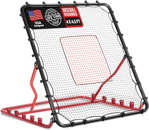 ZEALFEEL Baseball Rebounder Net, 5 Adjustable Angles 4x4.5FT Pitch Back Baseball Softball Volleyball Rebounder with 2 Strike Zones, UV Resistant, Pitchback Trainer for Ground, Line Drive & Fly Balls