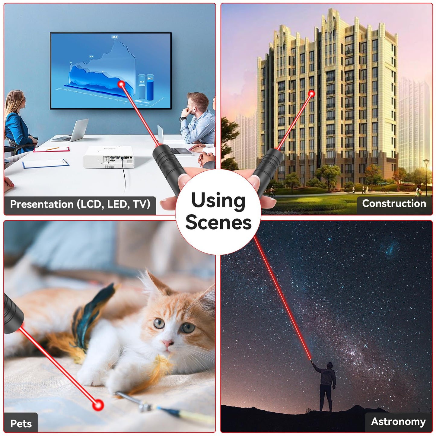[Professional] Rechargeable Red Laser Pointer High Power Red Beam Laser Light Long Distance Range For TV/LED/LCD Screens Tactical Flashlights Presentation Office/Outdoors/Astronomic/Construction [001]