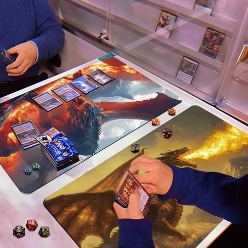 MTG DND Play Mat Game Mat - 3MM Thick High-Density Non-Slip Surface, Stitched Reinforced Edges for Magic playmats, DND Tabletop RPG, TCG Card Games (Dragon 7)