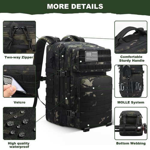 ULIEGTRS Military Tactical Backpack for Men Army 3 Day Assault Pack Outdoors Hiking Treeking Rucksack with Molle System