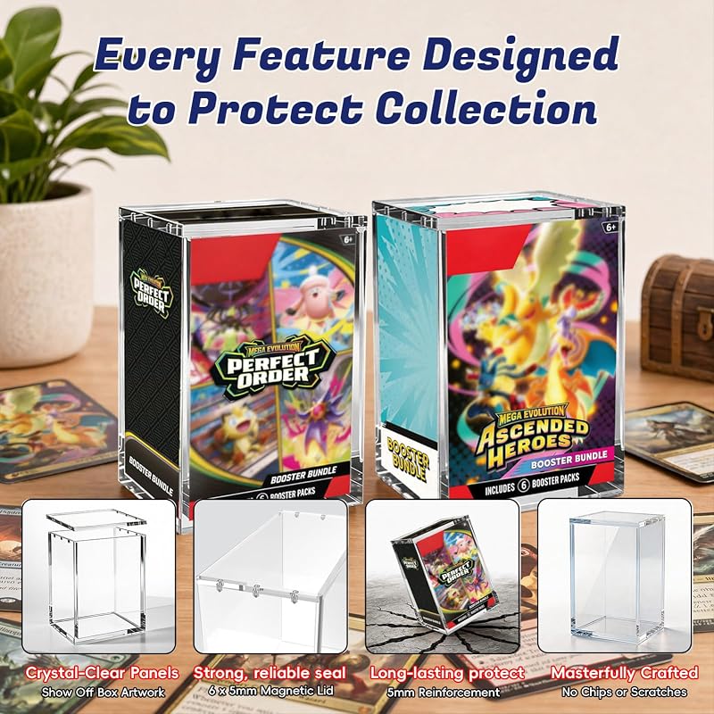 (1 Pack) Upgraded Taller Booster Bundle Acrylic Case – Magnetic Lid, Tall Display Case – Variation: Tall Booster Bundle Case - Magnetic Lid+1 Pack