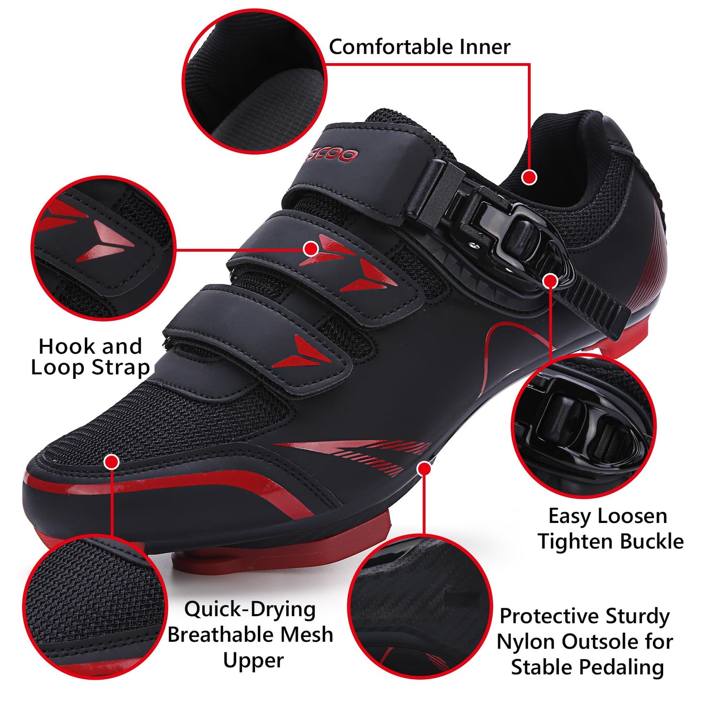 KESCOO Mens Womens Cycling Shoes Compatible with Peloton Bike Shoes and Delta Cleats Pre-Installed, Clip in Road Bike Riding Racing Biking Shoe Perfect for Indoor Outdoor - Black red, 45