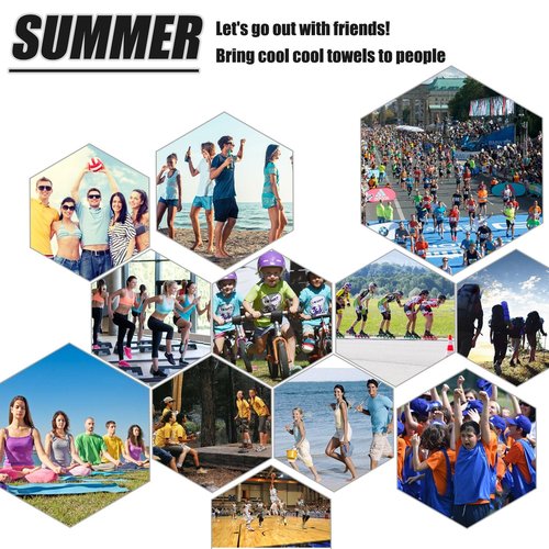 Biange Cooling Towel (Pack of 20, 40"x12") with Pouches for Sports, Workout, Fitness, Gym, Yoga, Golf, Pilates, Travel, Camping & More