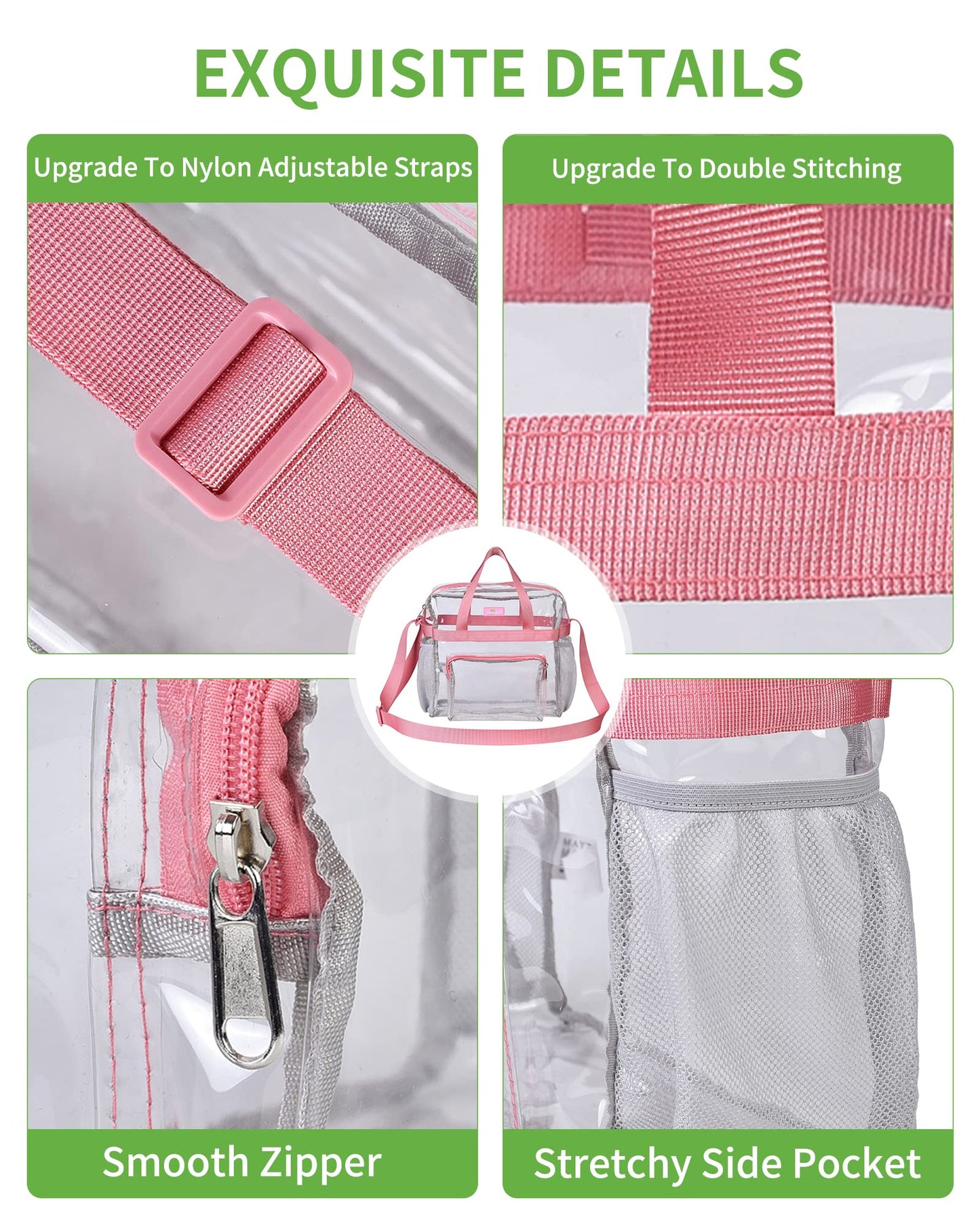 MAY TREE Clear Vinyl Tote Bag, Pink, 12 x 6 x 12 in