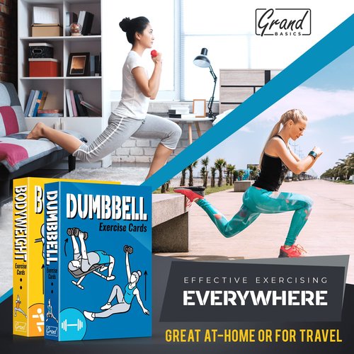 [2-PACK] Bodyweight & Dumbbell Workout Cards - Large Size 5" x 3.5" Exercise Cards Deck with 100 Different Exercises, Perfect for Circuit Training & Weightlifting - Fitness Cards for Women & Men