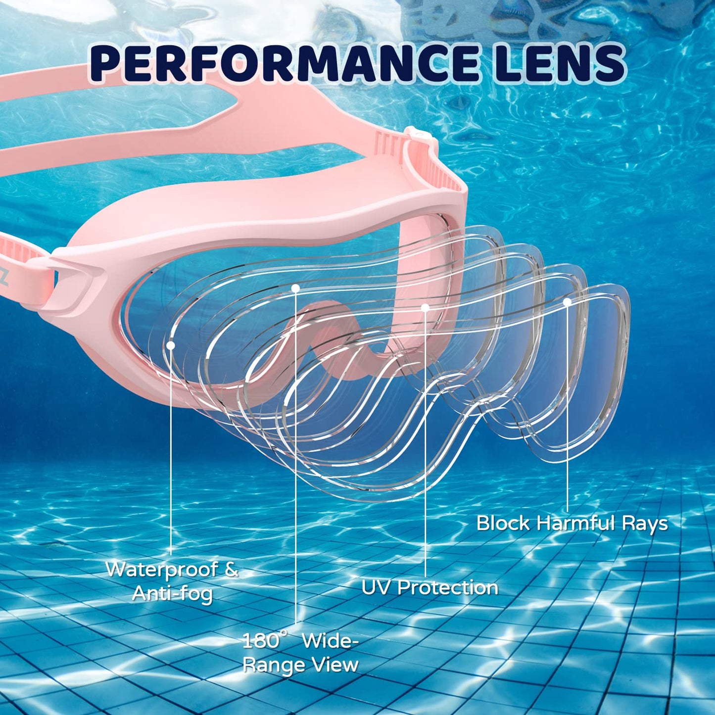 COPOZZ Kids Swim Goggles for 6-14, Wide View Swimming Goggles No Leak Anti Fog UV Protection Youth Swim Goggles
