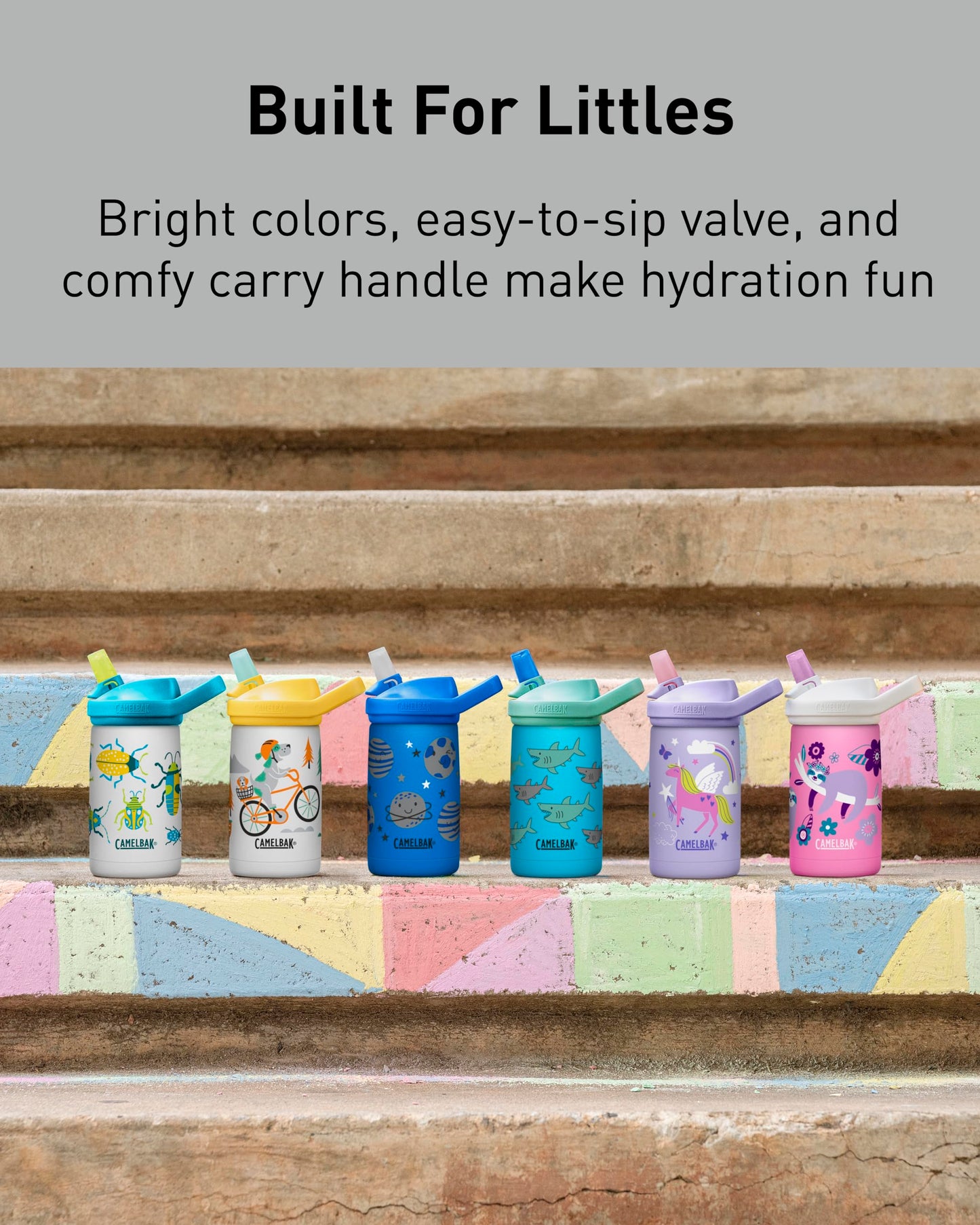CamelBak Eddy+ Kids Insulated Stainless Steel Water Bottle with Bite Valve Straw, Leak‑Resistant Design for Everyday Hydration, 12oz, Biking Dogs