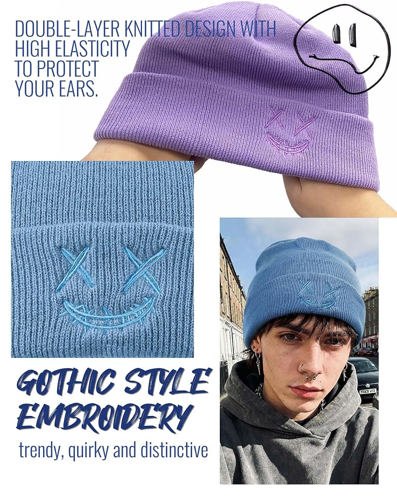 Devil Smile Beanie Hat for Men - Croogo Black One Size Kh26 Variation