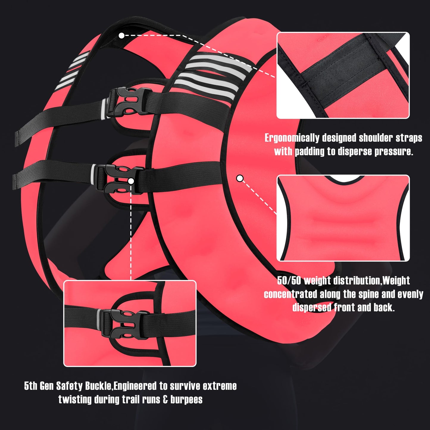 NATURELUX Weighted Vest with Reflective Stripe and Adjustable Buckle Straps, Pink, 30 lbs