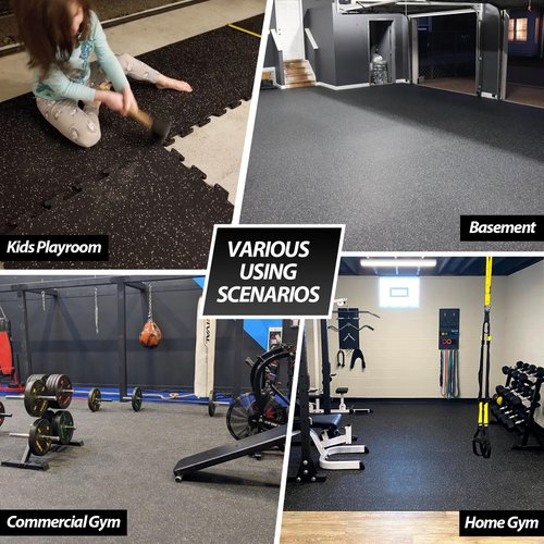 MaxRep 0.56 Inch 12 Pcs 48 Sq Ft Gym Flooring for Home Gym, Exercise Equipment Mats with EVA Foam and Rubber Top, Interlocking Puzzle Rubber Gym Flooring, Protective Flooring Mat