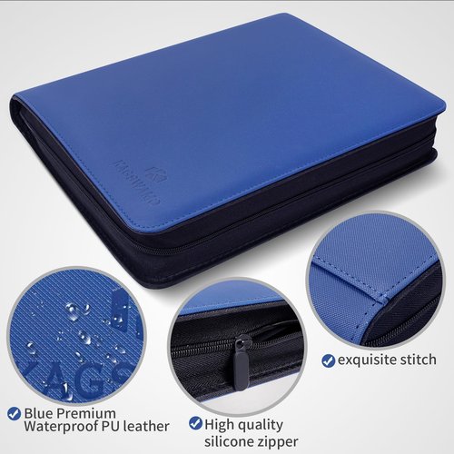 KAGSWAMO Toploader Binder, Holds 324 Toploaders, 9 Pockets, Top Loader Binder for Cards Storage, Card Holder for Sports Cards or Trading Cards in 3 x 4'' Toploaders-Blue