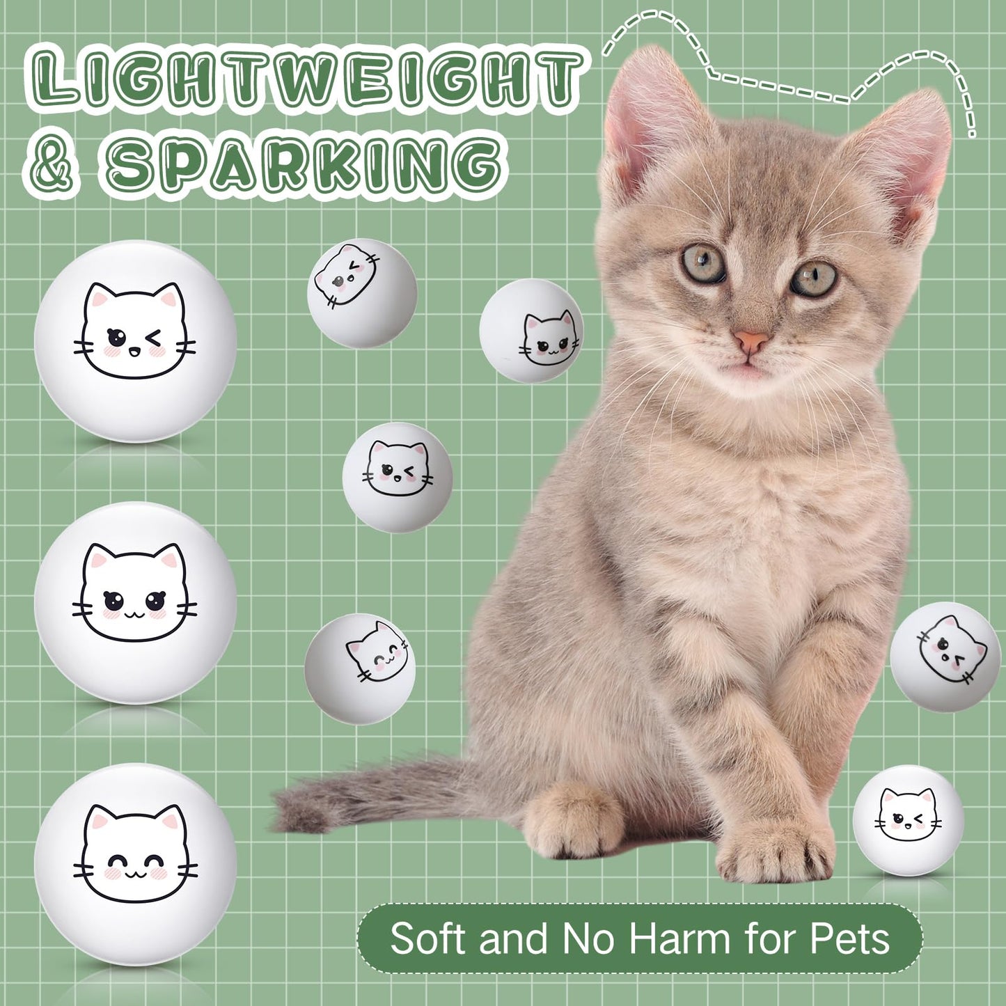 24 Pcs Cat Table Tennis Balls Novelty Face Cute Table Tennis Balls Bouncy Cats Toys for All Golfers Birthday Gift Outdoor Practice Pet Toys