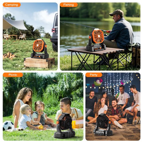 Portable Camping Fan Rechargeable with Inductive Charging Function, 20000mAh Battery Operated Fan with Lights, Outdoor Battery Powered Fan with Remote, 3 Timer for Picnic, Fishing, Travel, Home