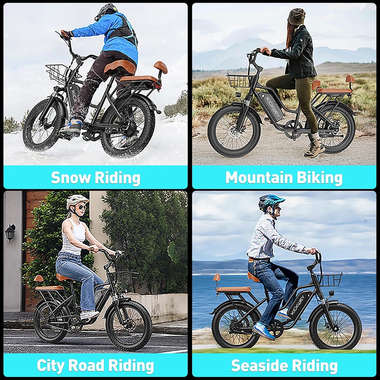 2 Seater Electric Bike Adults,1500W 30MPH 33-70Miles 48V 20AH Removable Battery Ebike 20" x 3.0 Fat Tire Beach Mountain Commuting Electric Bicycles W/Fork Suspension UL2849
