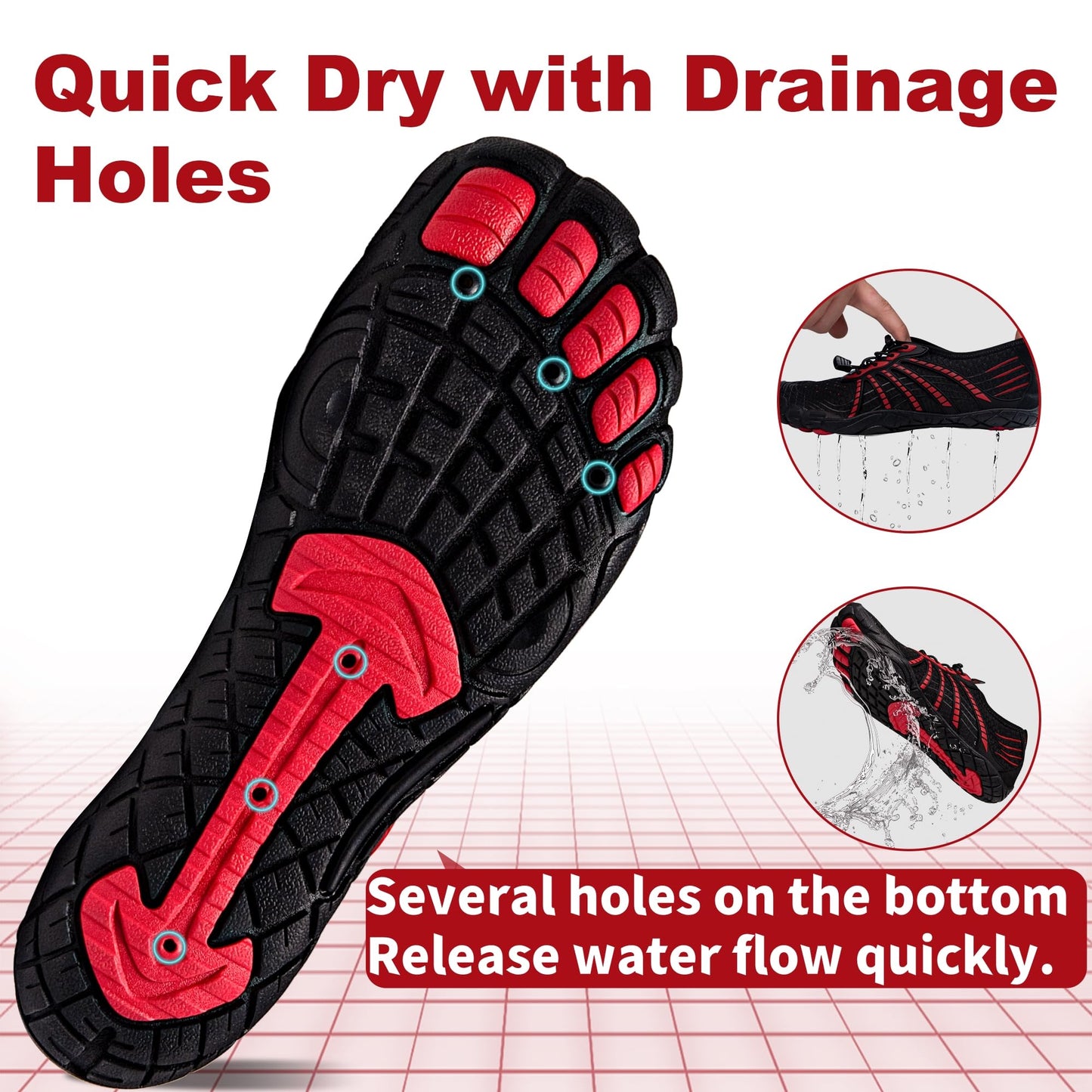 Water Shoes for Women Men, Quick Dry Barefoot for Workout, Hiking, Walking, Yoga, and Water Sports, Lightweight, Non-Slip, Athletic River Shoes for Outdoor Sports and Exercise Black/Red