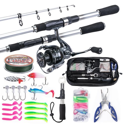 Goture Fishing Rod and Reel Combo, Carbon Fiber Telescopic Fishing Rod Kit with Spinning Reel, Carrier Bag, Fishing Lures and Fishing Tools, Fishing Kit for Travel Freshwater Saltwater 2.1M